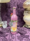 Decorative Wine Bottle Stained Glass Hand Painted Upcycled Pink Flowers