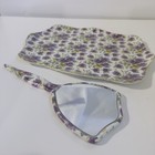 Violet Floral Porcelain Vanity Dresser Tray W Handheld Mirror Htf