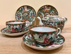 Antique  Rose Medallion Famille Porcelain Foo Dog Teapot W  Cups  saucers