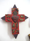 Milagros Charms Wood Handmade Mexico Folk Art Lot 3 Sacred Heart Cross Wall Hang