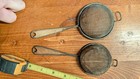 2-pc Metal Fine Mesh Strainer sieve Set W  Brown Wooden Handles 5in Vintage