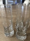 Three Vintage Mcm 4 Inch Tall Etched Glass Shot Glasses W handles