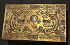 Vtg Chinese Brass Box Wood Lined Dragon Phoenix 6x4x2  Rare Error Stamp Patina