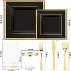 350pcs Black And Gold Plastic Plates-50guests Disposable Square Black Dinnerware