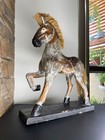 Horse Wood Carved Antique Fine Large Statue With Hair Figure 19th Century Rare   
