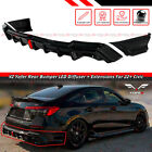 For 22-25 Honda Civic Sedan Yofer V2 Gloss Black Led Rear Diffuser  Corner Spats