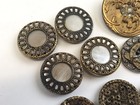 Lot Of 10 Antique Victorian Picture Buttons     Brass   Metal  Pierced Rim W  Mop