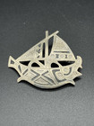 Vtg Sterling Silver Viking Ship Brooch Anthropomorphic Fish Dbl Sails Antiquing