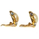 Chanel Cc Round Button Earrings Clip-on Rhinestone Imitation Pearl Gd 62rh428