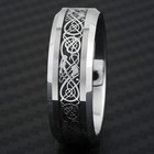 8mm Mens Tungsten Carbide Ring Silver Celtic Dragon Black Carbon Fiber Band