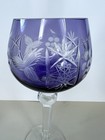 Bohemian Amethyst Cut Crystal Wine Glasses Set 4 Poland Etched Grape
