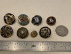 Antique Vintage French Champleve Enamel Metal Openwork Buttons Cut Steel  8 