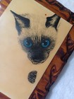 Vintage Rabindra Danks Siamese Cat Red Dot Wood Wall Art Plaque  1973