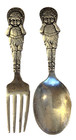 Antique W Co Sterling Baby childs Spoon fork Set-full Figure Good Luck Horseshoe