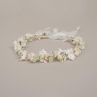 Floral Hair Wreath White Ivory Green Fabric Ribbon Bridal Accessory