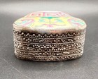 Vintage Chinese Shard Box Porcelain Lid Embossed Silver Trinket   Jewelry Box