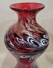 Authentic Murano Red Handblown Glass Vase 24 Kt Gold Fleck leaf 13 5    Italy Mint
