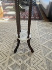 Vintage Traditional Turned Walnut   Marble Plant Stand Pedestal