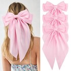 3pack Pink Satin Stylish Bow With Big Ribbon Hair Clip All Hair Types Non Slip