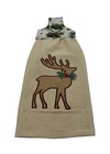 Christmas Dishtowel Reindeer Monogram In Brown Stitching On Beige Cotton Towel