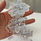 2 Yards 3d Pearl Beads Flower Lace Trim Ribbon Floral Applique Embroidered Lace