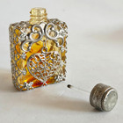 Perfume Bottle Art Deco Red orange Glass Filigree Silver Tone Czech Perfume Vial