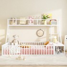 Twin   Full Floor Bed Frame With Safety Fence Desk Storage Shelf For Kids Child