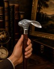 Silver Rabbit Handle Walking Cane - Chrome Hare Top Brown Wooden Stick Gift