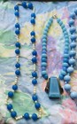 Vintage Blue Mod Chunky Statement Necklace Lot Mid Century Pastel Bubble Bead