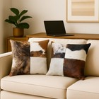 Set Of 2 Cowhide Pillow Cover Real Leather Western Decor Throw Cushion Handmade