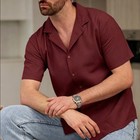 Mens Casual And Stylish Lapel Short-sleeve Cotton-linen Shirt