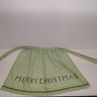 Vintage Handmade Green Gingham Merry Christmas Half Apron Hand Embroidered 1950