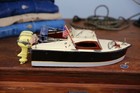 Vintage Japan Langcraft Powered Model Toy Wood Boat 2 Electric Motors