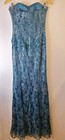 May Queen Teal Lace Long Mermaid Prom Dress Sz 4 Sequins Jeweled Formal Party