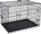 42  Dog Crate Kennel Folding Metal Pet Cage 2 Door With Tray Pan Black