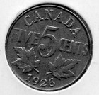 1926 Canada 5 Cents Coin Far 6 - Vg