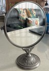 Vintage Vanity Mirror Swivel Ornate Silver Relief Design Tabletop Double Sided