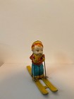 Vintage Tin Litho Wind Up J  Chein Toy Boy Skier With Poles Works Great  5 1 4 