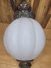 Vintage Mid Century Modern Hanging Swag White Globe   Brass Lamp Light Fixture 