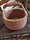 Handwoven Ghana Bolga Market Basket Leather Handle African Woven Tote Small 8   
