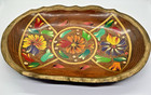 Vintage Mexican Folk Art Wooden Tray Hand Painted Colorful Floral Design 12 Inch