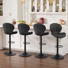 Set Of 4 Leather Bar Stools W   Back Support 35-44  Counter Height Kitchen Stool