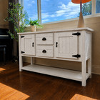 46 5  Antique White Rustic Farmhouse Sideboard Buffet Cabinet Wood Console Table