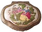 Vintage Jewelry Box Japan Ornate Gold Tone Footed Trinket Casket Red Velvet