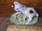 Vintage Kitten Cat Playing W  Butterfly Figurine Ceramic Porcelain Japan Freeshi