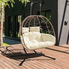 Patio Hanging Swing 2 Person Egg Chair Wicker Chair W cushion Stand Outdoor