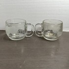Vintage Nestle World Globe Etched Clear Glass Coffee Mug Tea Cups 1970s