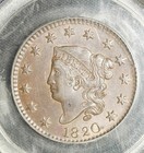 1820 Pcgs Ms-62 Bn Large Date Coronet Head Large Cent