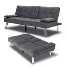 Futon Versatile Sofa Bed With Cup Holders Usb Port Foldable 2-seater Guest Be   