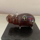 Vintage Langham Brown Glass Hippo Sculpture Paperweight Handcrafted England 2x3   